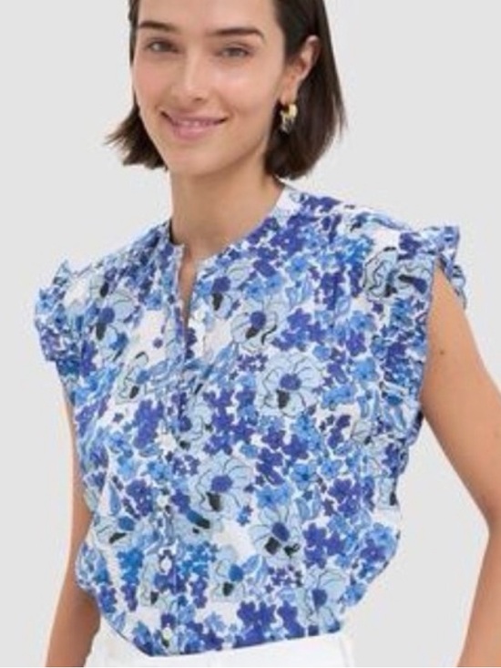 Ro's Garden Tops - Ro’s Garden Blue Nevano Dawson Top Size S Blue Floral EUC